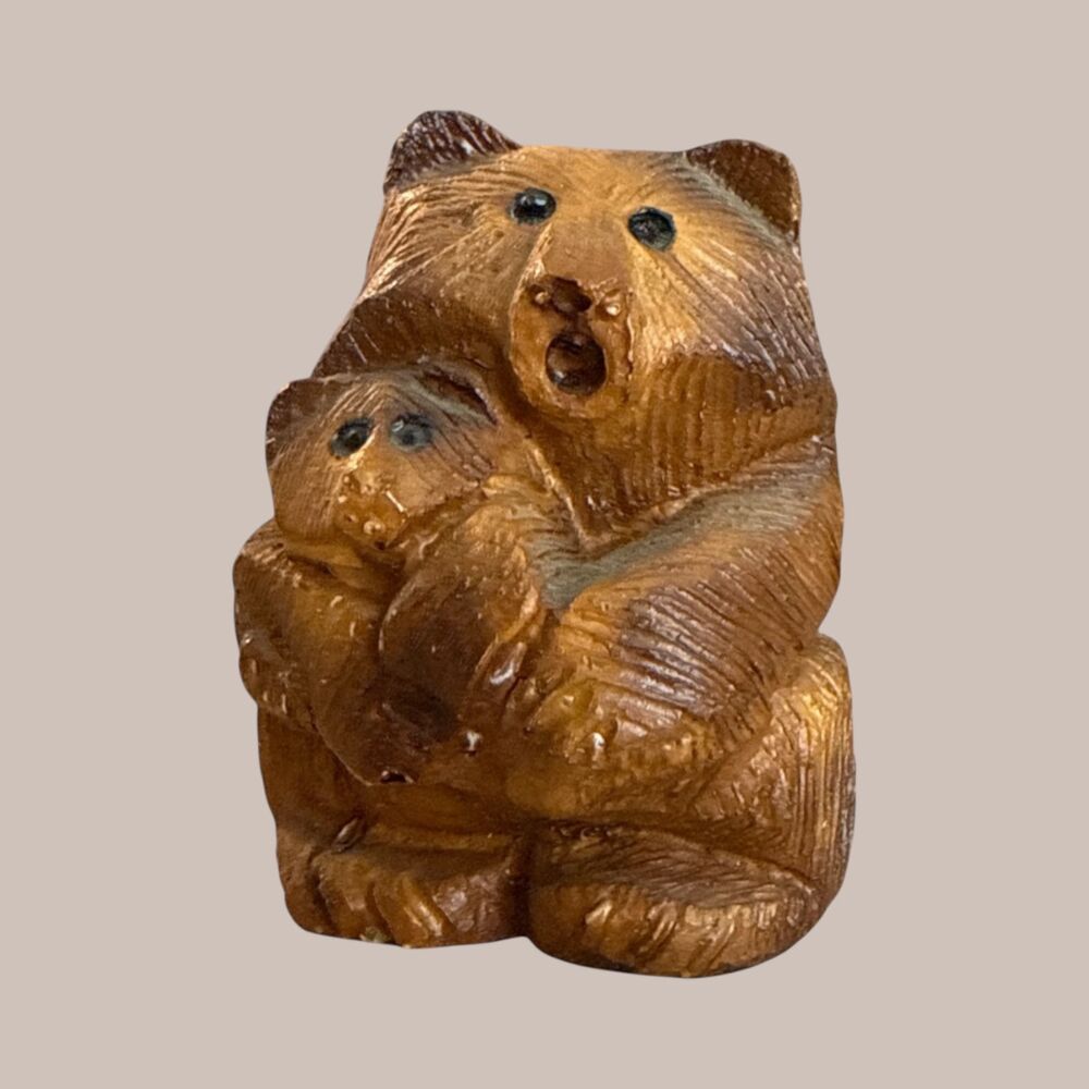 Artesania Rinconada Bear & Cub Figurine Retired Pottery Uruguay 3" Handcrafted